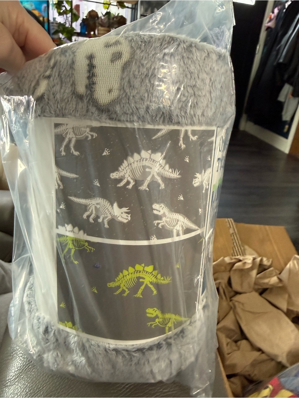 Your zone Gray Dinosaur Print Plush Throw Blanket 50x72